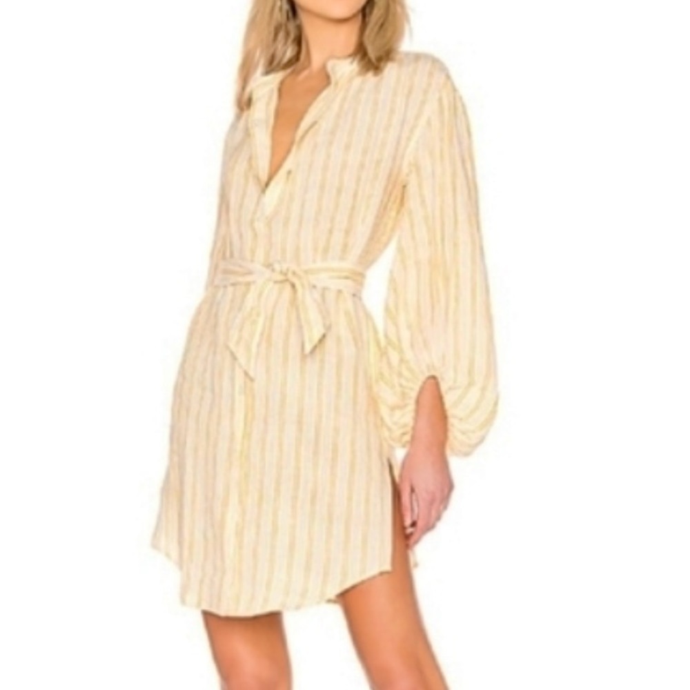 Joie Women’s Beatrissa Yellow Stripe Linen Shirt Dress Belt Lightweight S/M